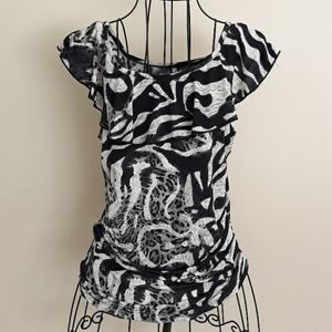 Petite Black & Gray Ruffled Tank